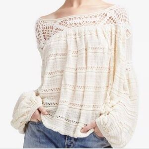 NWT Free People Some Day Cream Crochet Sweater Size S